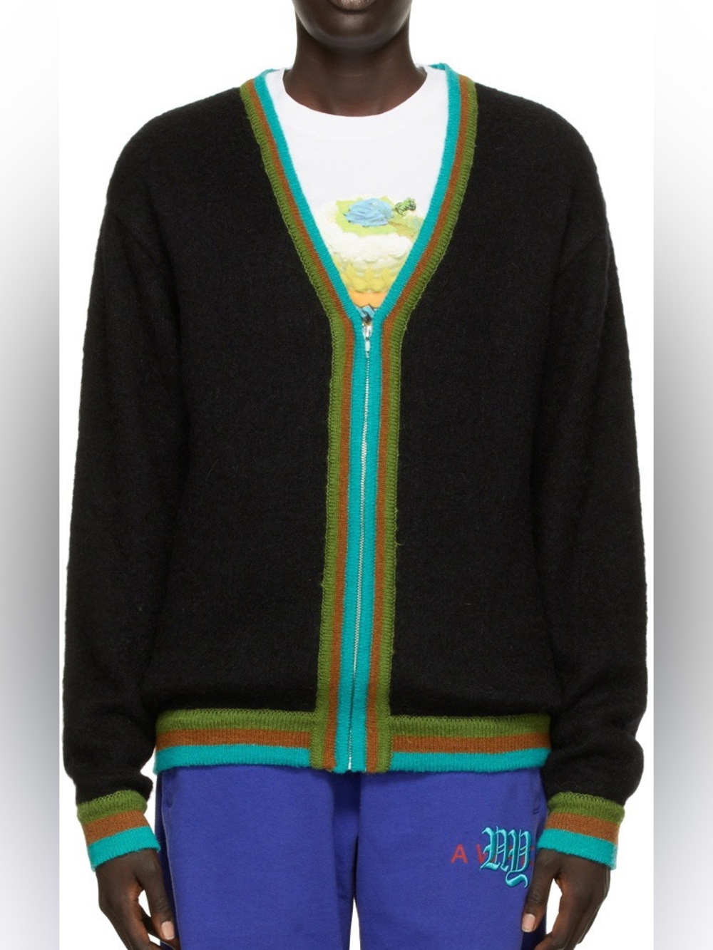 Awake NY Black Mohair Striped Cardigan 
Size M